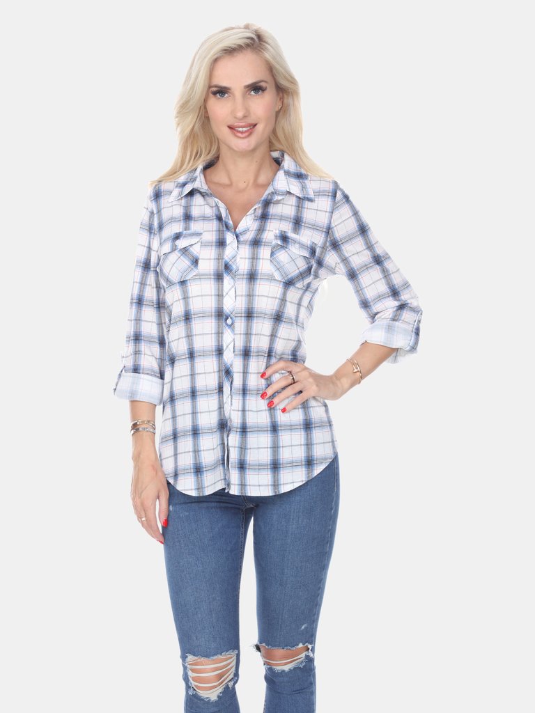 Oakley Stretchy Plaid Top - Blue / White