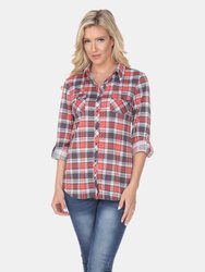 Oakley Stretchy Plaid Top - Grey/Coral