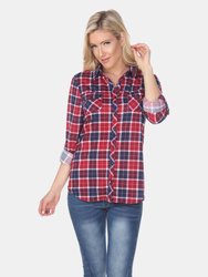 Oakley Stretchy Plaid Top - Burgundy/Blue