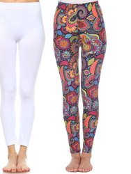 Pack Of 2 Leggings - White/Colorful Paisley