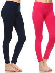 Pack Of 2 Solid Leggings - Fuchsia/Red