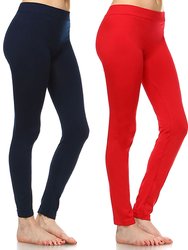 Pack Of 2 Solid Leggings - Navy/Red