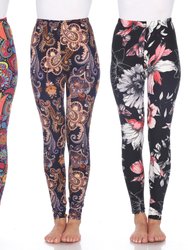Pack of 3 Leggings - Colorful Paisley,Purple/Gold Paisley, White/Coral/Black