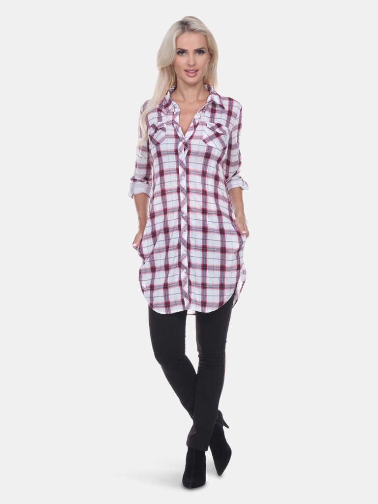 Piper Stretchy Plaid Tunic - Red/white