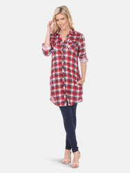 Piper Stretchy Plaid Tunic - Red/Blue