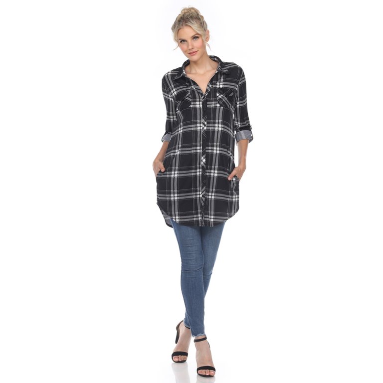 Plaid Tunic Shirt - Black