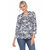 Pleated Long Sleeve Floral Print Blouse - Navy
