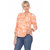 Pleated Long Sleeve Floral Print Blouse - Orange