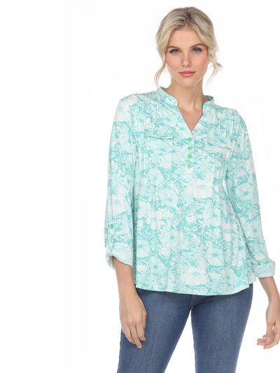 White Mark Pleated Long Sleeve Floral Print Blouse product