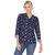 Pleated Long Sleeve Leaf Print Blouse - Navy