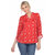 Pleated Long Sleeve Leaf Print Blouse - Red