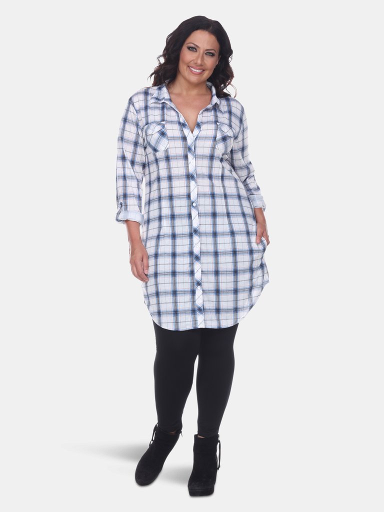 Plus Piper Stretchy Plaid Tunic - Blue/white