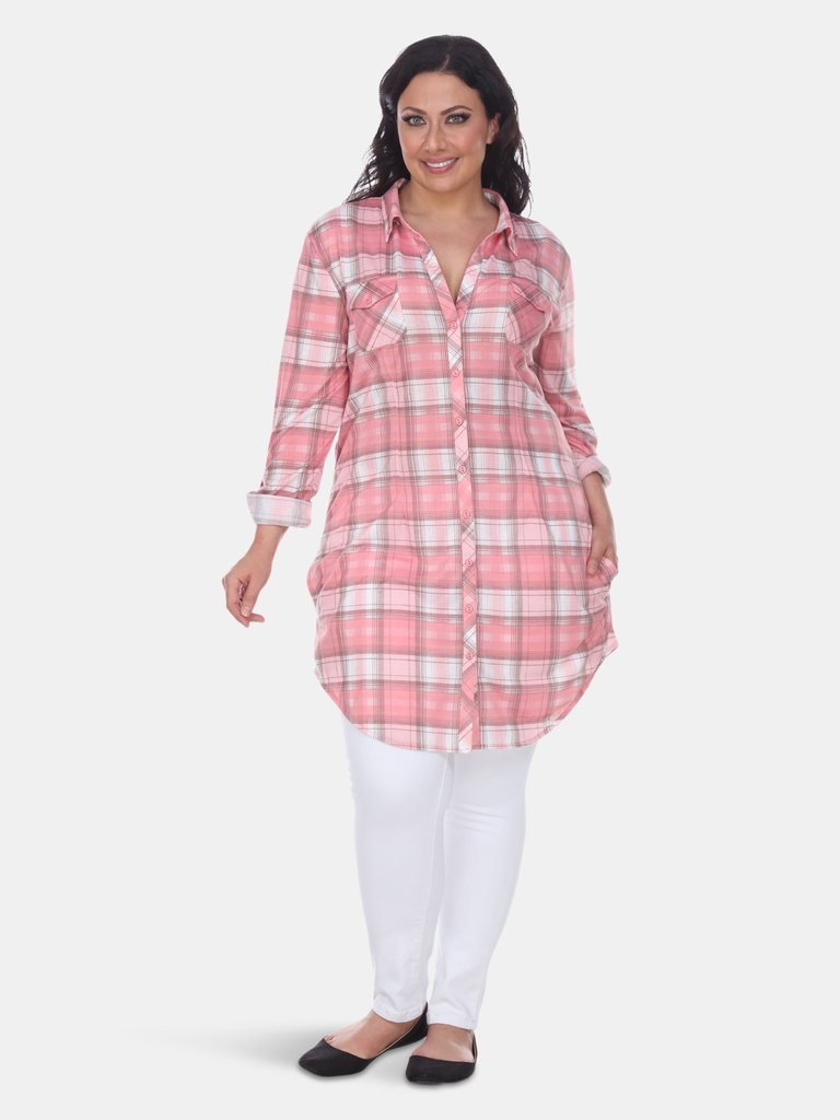 Plus Piper Stretchy Plaid Tunic - Pink/Beige