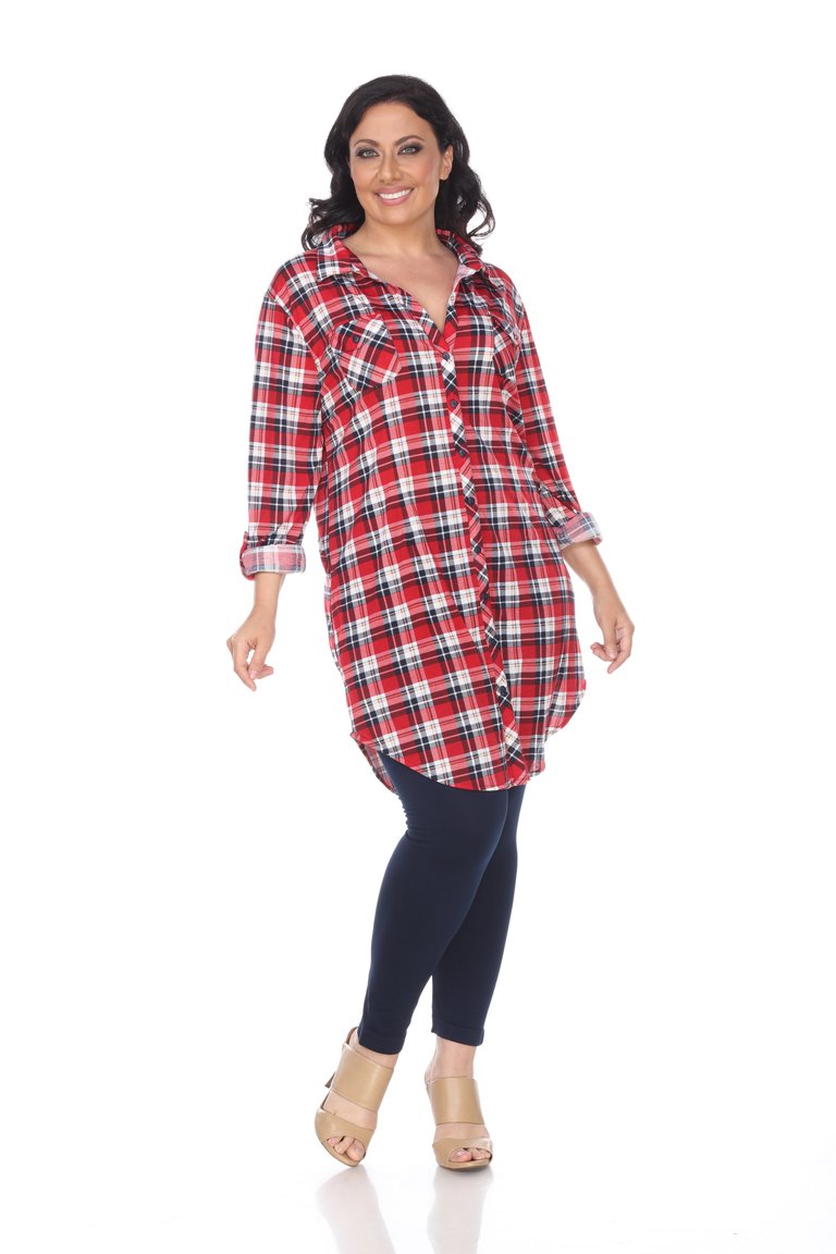 Plus Piper Stretchy Plaid Tunic - Red/Blue