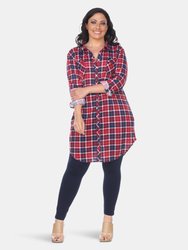 Plus Piper Stretchy Plaid Tunic - Burgundy/Blue