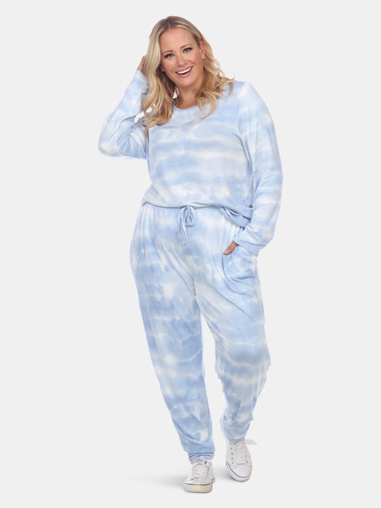 Plus Size 2 Piece Lounge Set - Blue Tie-Dye