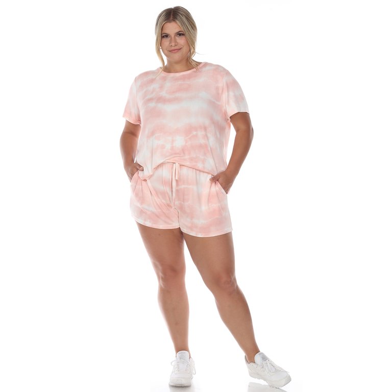 Plus Size 2 Piece Top & Shorts Lounge Set - Pink