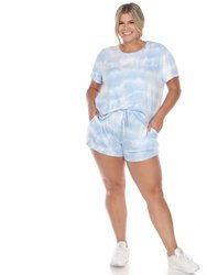 Plus Size 2 Piece Top & Shorts Lounge Set - Blue