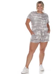 Plus Size 2 Piece Top & Shorts Lounge Set - Grey