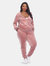 Plus Size 2 Piece Velour Tracksuit Set - Pink