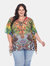 Plus Size Animal Print Caftan with Tie-up Neckline - Orange