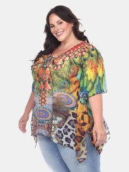 Plus Size Animal Print Caftan with Tie-up Neckline