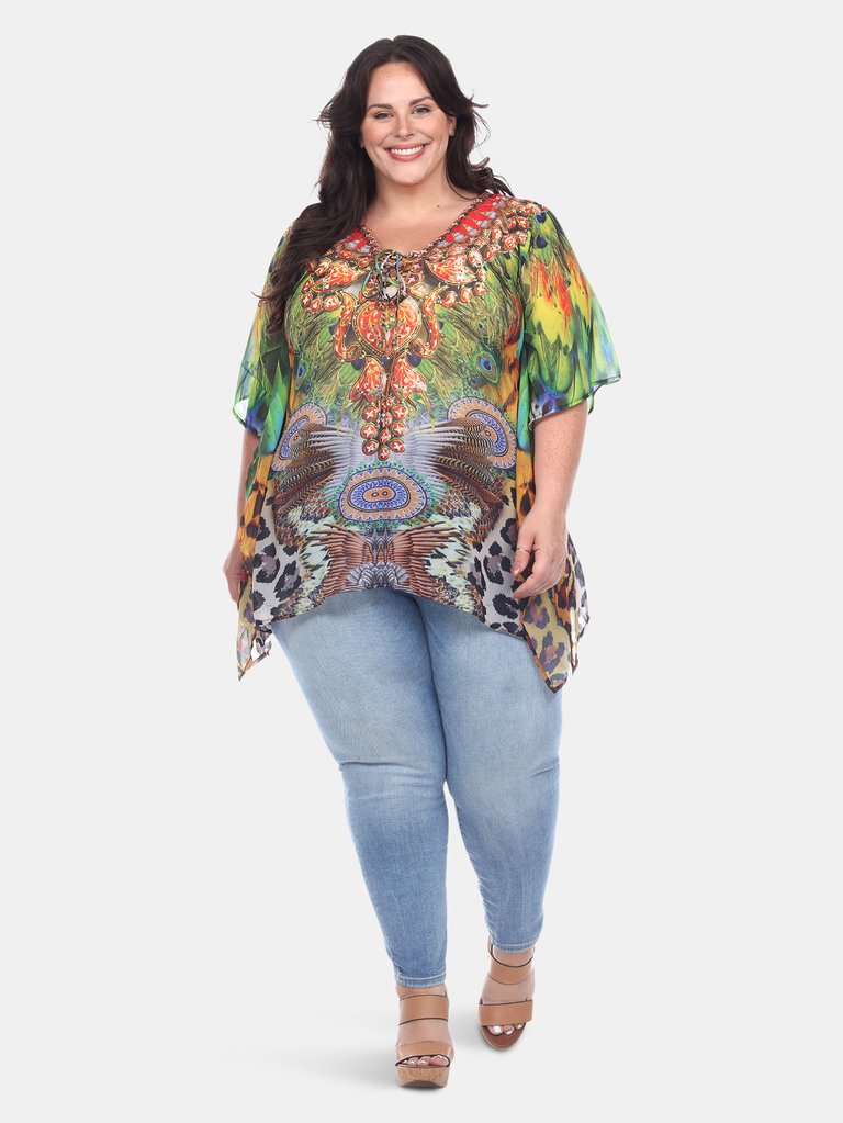 Plus Size Animal Print Caftan with Tie-up Neckline