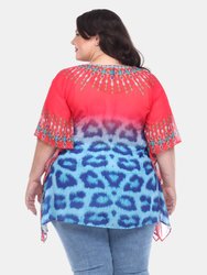 Plus Size Animal Print Caftan with Tie-up Neckline