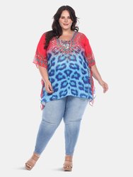 Plus Size Animal Print Caftan with Tie-up Neckline