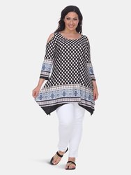 Plus Size Antonia Cold Shoulder Tunic - Black/White