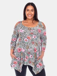 Plus Size Antonia Cold Shoulder Tunic - Leopard