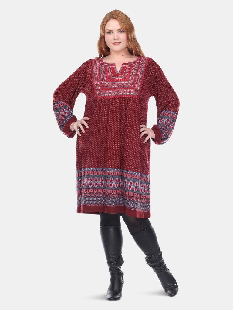 Plus Size Atarah Embroidered Sweater Dress - Red