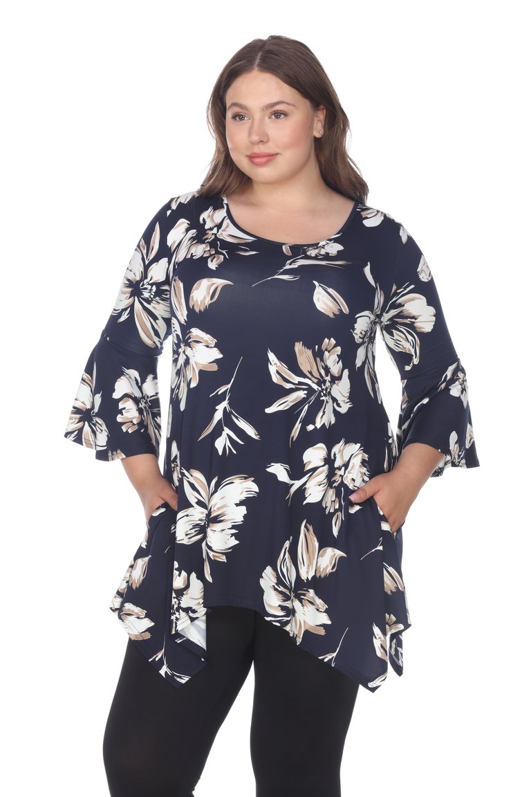 Plus Size Blanche Tunic Top - Navy