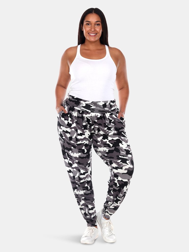 Plus Size Camo Harem Pants - Black Army