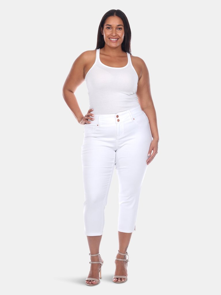 Plus Size Capri Jeans - White