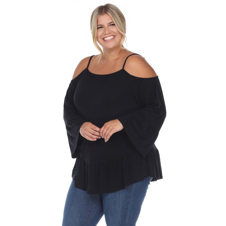 Plus Size Cold Shoulder Ruffle Sleeve Top