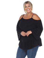 Plus Size Cold Shoulder Ruffle Sleeve Top