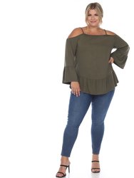 Plus Size Cold Shoulder Ruffle Sleeve Top