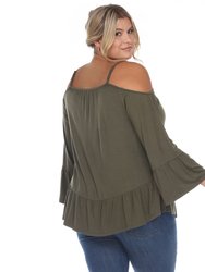 Plus Size Cold Shoulder Ruffle Sleeve Top