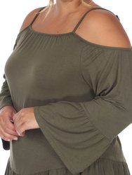 Plus Size Cold Shoulder Ruffle Sleeve Top