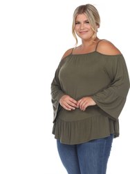 Plus Size Cold Shoulder Ruffle Sleeve Top