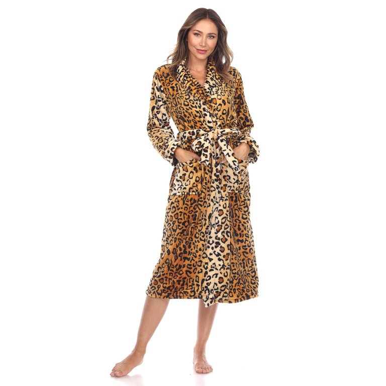 Plus Size Cozy Lounge Robe - Brown Leopard