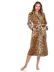 Plus Size Cozy Lounge Robe - Brown Leopard