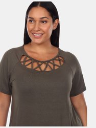 Plus Size Crisscross Cutout Short Sleeve Top