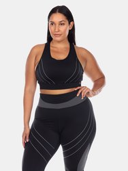 Plus Size Cut Out Back Mesh Sports Bra - Black