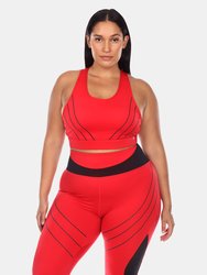 Plus Size Cut Out Back Mesh Sports Bra - Red