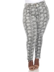 Plus Size Faux Suede Snake Print Pants - White