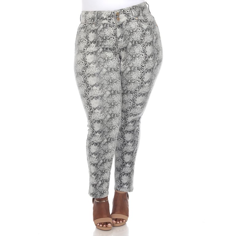 Plus Size Faux Suede Snake Print Pants - White