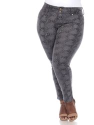 Plus Size Faux Suede Snake Print Pants - Grey