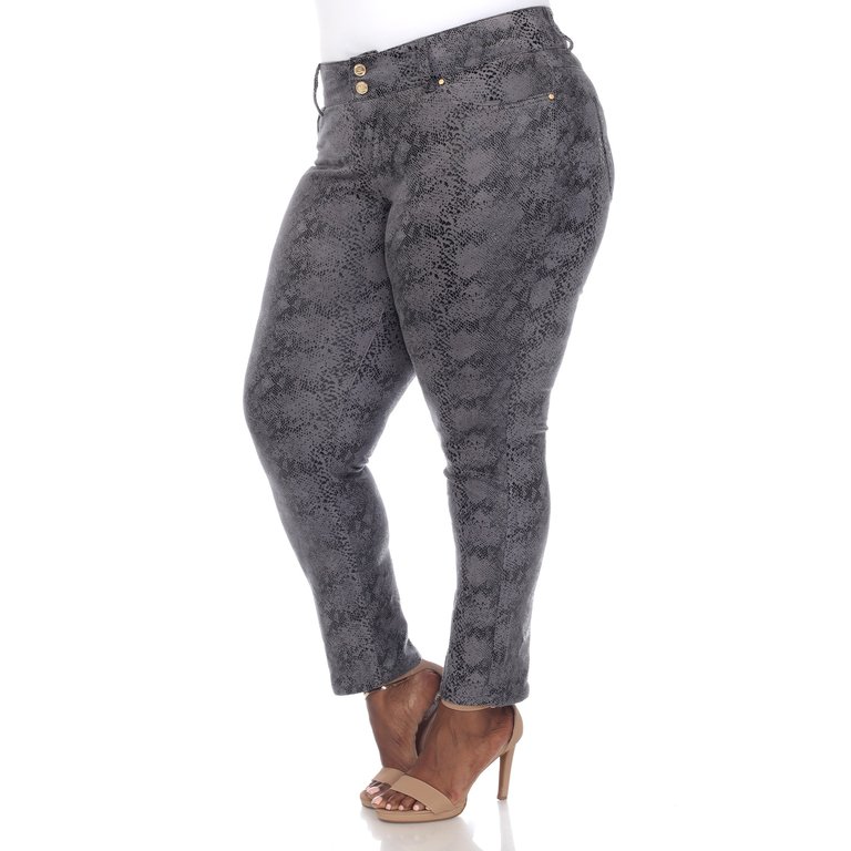 Plus Size Faux Suede Snake Print Pants